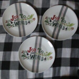 3 JOY TO THE WORLD CHRISTMAS BETTER HOME AND GARDENS~COOKIE/SALAD PLATES STRIPE